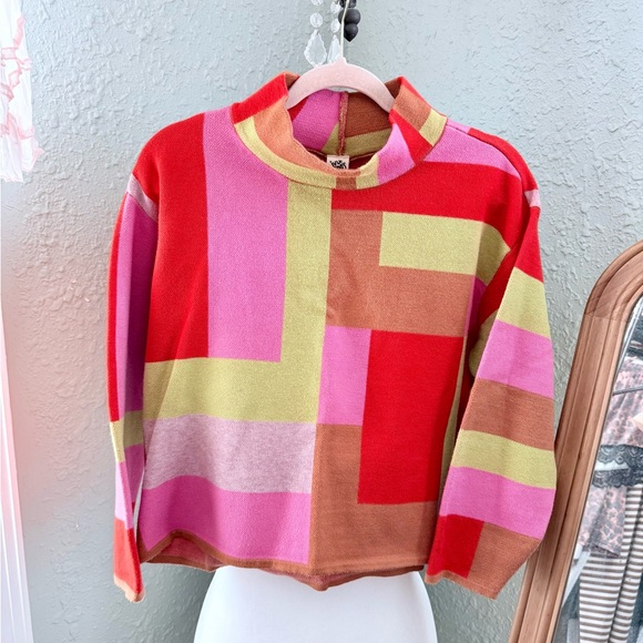 ivy jane Sweaters - ivy jane Multicolor Colorblock Mock Neck Sweater - Pink, Lime, Brown, Cream